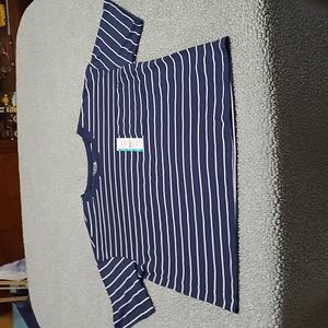 Navy blue and white striped Time and Tru short sleeve pocket boyfriend Tee